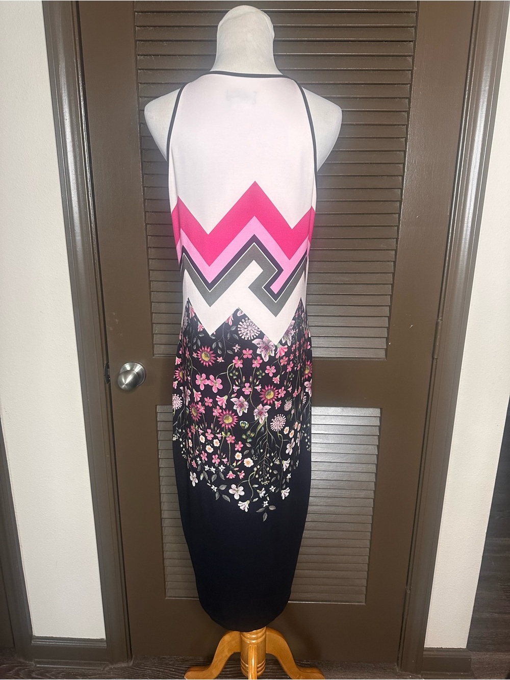 TED BAKER | Sleeveless Chevron & Floral Maxi Dress in Pink, Black, White - Picture 4 of 6